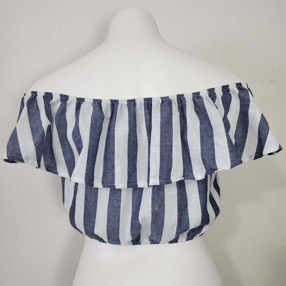 Zaful off the shoulder flounce striped crop top - Picture 2 of 4